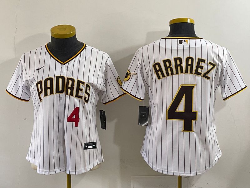 Women 2025 San Diego Padres #4 Arraez White Stripe Game Nike MLB Jersey style 6